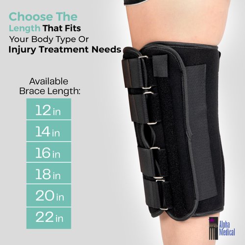Alpha Medical 22” Long Adjustable Three Panel Orthopedic Knee Immobilizer – Supportive & Adjustable Side Panels – Knee Brace Stabilizer – Knee Immobilization L1830