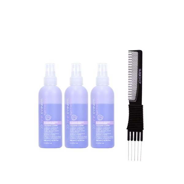Inebrya Ice Cream Age-Therapy Bi-Phase Blonde Conditioner (6.76 oz) with Teasing Comb Pack of 3