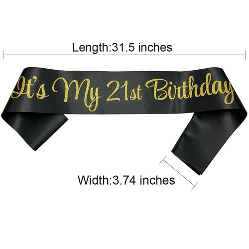 NAUXIUDSJS 21st Birthday Sash, Birthday Sash for Girls,Birthday Princess 21st Birthday Gifts Decorations for Happy 21st Birthday Party Favor Supplies,Black Gold