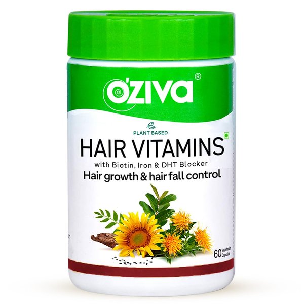OZIVA Plant Based Hair Vitamins | Hair Vitamins for Hair Growth & Better Hair Health (with Omega-3, Biotin & Vitamin E for Hair), Certified Clean & Vegan, 60 Capsules