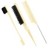 Geiserailie 3 Pcs Slick Back Hair Brush Set Bristle Hair Brush Edge Control Brush Teasing Comb for Women Baby Kids' Black Hair (Beige)