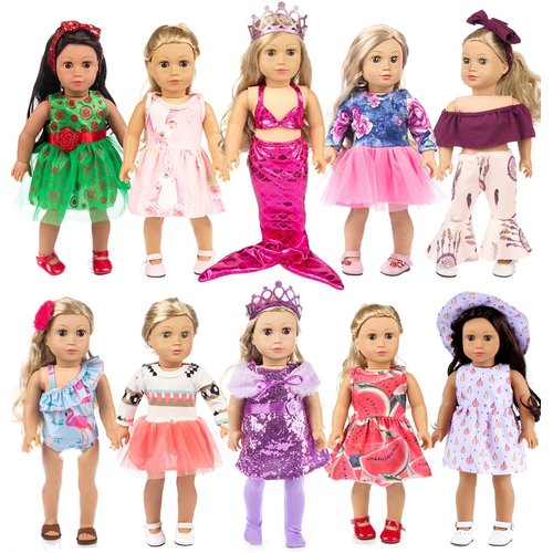 Ebuddy 18 Inch Doll Clothes Doll Accessories 10 Sets Fashion Doll Clothes and Accessories Fit for 18 inch Girl Doll,Most 18 Inch Dolls(No Doll)