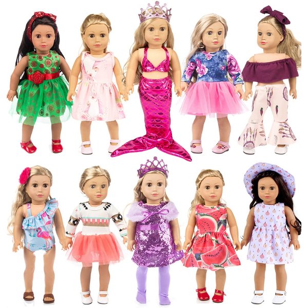 Ebuddy 18 Inch Doll Clothes Doll Accessories 10 Sets Fashion Doll Clothes and Accessories Fit for 18 inch Girl Doll,Most 18 Inch Dolls(No Doll)