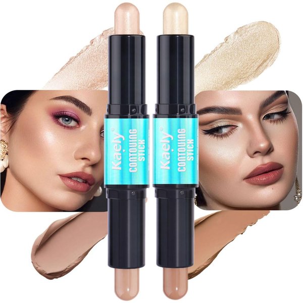 evpct 2in1 Face Shaping & Contouring Stick Cream Contour Concealer Bronzer Stick Makeup Kit for Beginner Face Highlighter Makeup Stick contorno maquillaje de maquillaje, NEW Fair + NEW Universal Light