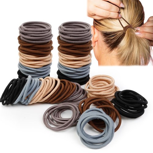 TEBIEKOY 150 Pcs Hair Ties for Thick Hair No Damage, Elastic Hair Ties Neutral Ponytail Holders Multi-colored Soft Rubber Bands for Women Little Girls