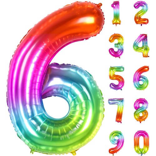 Number Balloon | Number 6 Balloon for 6th Rainbow Birthday Decorations | Giant Multicolor Mylar 6 Balloon Number - 40 Inch | Big Foil Colorful 6 Birthday Balloon for Anniversary Party Supplies Favors