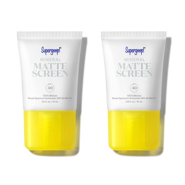 Supergoop! Mineral Mattescreen (SPF 40) - Pack of 2, 15 mL - 100% Mineral, Oil-Free Broad Spectrum Sunscreen - Smooths Skin’s Appearance, Minimizes Pores & Controls Shine - Water & Sweat Resistant