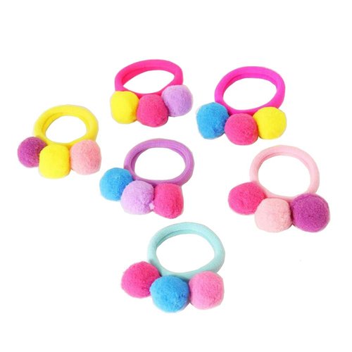 10PCS Colorful Pom Pom Balls Hair Ties Cute Elastic Hair Rubber Bands Traceless Ponytail Holder Soft Hair Ring Rope Hair Scrunchie Hair Accessories Styling Tool for Kids Girls (Color Random)