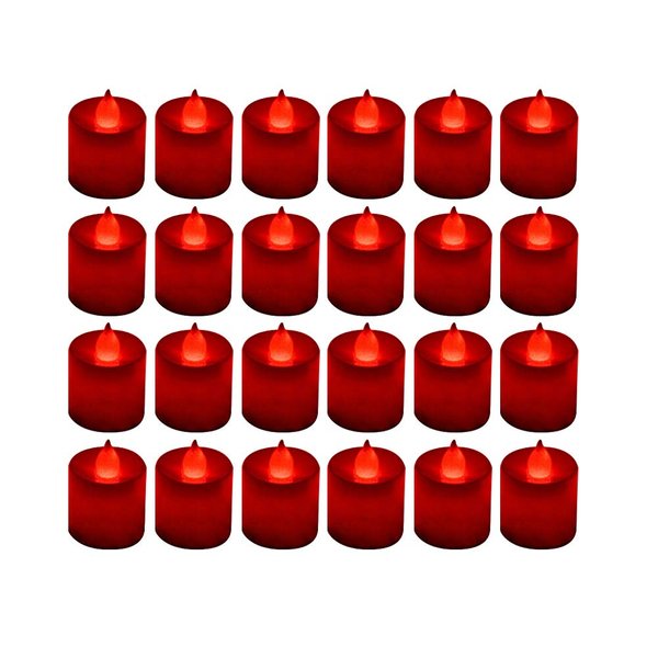 LANKER 24 Pack Flameless Led Tea Lights Candles - Flickering Red Battery Operated Electronic Fake Candles – Decorations for Wedding, Party, Christmas, Halloween (Red)