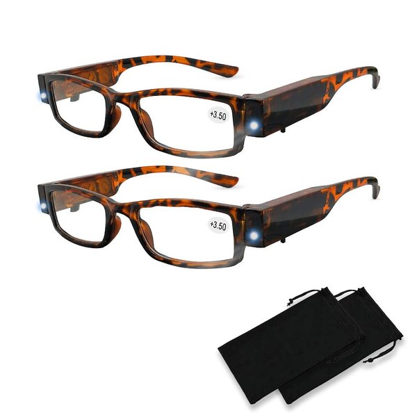 DuanMei Bright LED Readers with Lights Reading Glasses Lighted Magnifier Nighttime Reader Compact Full Frame Eyewear Clear Vision Unisex Clear Vision Lighted Eye Glasses,+3.5