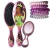 Wet Brush Princess Tiana Original Detangler Big & Small, 5 Ouchless Ponytailers hair ties - All Hair Types - Ultra-Soft - Comb For Kids Men, Women, Boys & Girls