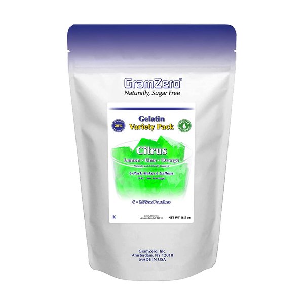 GramZero Citrus Variety (Lemon, Lime, Orange) Sugar Free Gelatin Mix 6-Pack, Low Carb Dessert, Stevia Sweetened