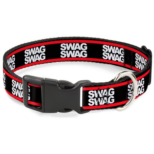 Buckle-Down Plastic Clip Collar - Double SWAG Black/White/Red Stripe - 1/2" Wide - Fits 6-9" Neck - Small