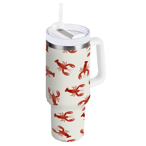 Boccsty Crawfish Red Lobsters Insulated Tumblers Reusable Stainless Steel Tumbler 40 oz Cup Coffee Travel Mug Water Bottle with Handle & Flip Straw for Home Office Car