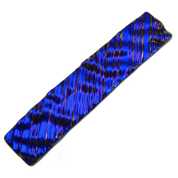 Dichroic Glass Hair Barrette - Small 2.5" / 65mm - Cobalt Blue Navy Ultramarine Sapphire Fused Glass Wavy Striped Ripple Waves Patterned with Purple Accents Slide Clip Hair Accessories