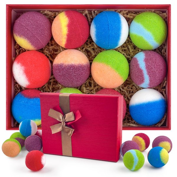 Bath Bombs, 12PCS Bath Bomb Set for Women Gift, Natural Organic Bath Fizzy Bomb with Pure Essential Oil, Relaxing Mini Bathbombs with Reusable Gift Box, Luxury Spa Gift Set for Women and Men