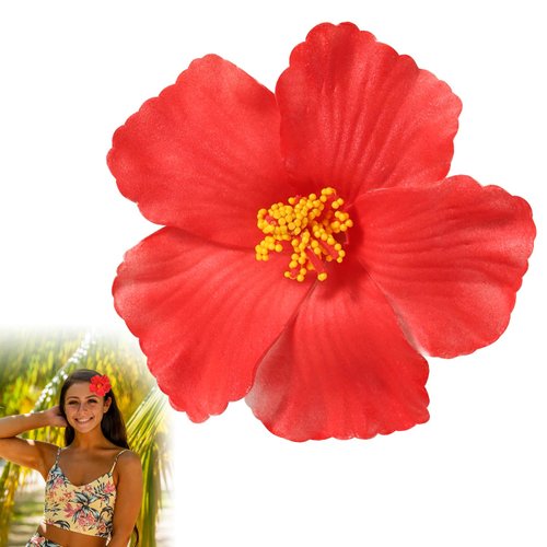 2pcs Flower Hair Clip, Red Hawaiian Flower Hair Clip Beach Party Hair Clip Bohemian Flower Hair Accessories for Women Girls Dancer Bride Wedding Beach Party
