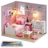 Dollhouse Miniature DIY Kit with Decoration Furniture and LED Lights, Handmade 3D Miniature Dollhouse with Tools and Cover, DIY Wooden Dollhouse with English Instructions (Sunshine Princess Style)