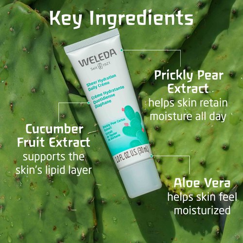 Weleda Sheer Hydration Daily Face Crème, 1 Fluid Ounce, Plant Rich Moisturizer with Prickly Pear Cactus Extract and Aloe Vera, 1 Fl Oz (Pack of 1)
