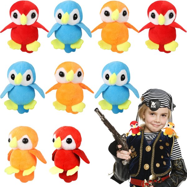 Zomiboo 9 Pieces Stuffed Parrot on Shoulder Parrot Plush Animal Pirate Costume Accessory 3.5 Inch Blue Orange Scarlet Bird Toys Soft Stuffed Bird for Pirate Party Decoration Supplies