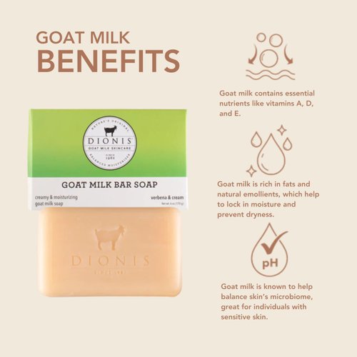 Dionis Goat Milk Skincare 6oz Verbena & Cream Scented Hand & Body Bar Soap - Moisturize, Restore, For All Skin Types, Non Greasy, No Residue - Cruelty Free Made In The USA - Paraben Free Formula
