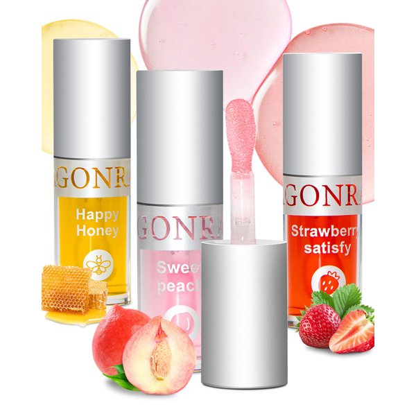 SUMEITANG 3Pcs Hydrating Lip Oil Set，High Moisturizing Lip Glow Oil Tinted Lip Balm Gloss Lip Care，Long-lasting Nourishing and Repairing，Prevents Lips Chapped and Lighten Lip Lines - 3 Colors Set