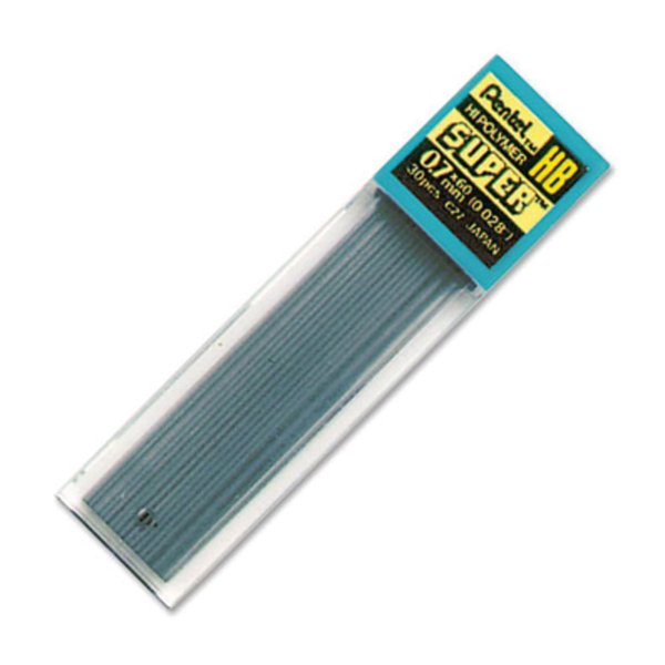 Pentel® Super Hi-Polymer® Lead Refills, 0.7 mm, HB Hardness, Tube of 30