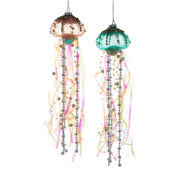 Kurt S. Adler Beach Nautical Themed Glass Ornaments (Set of 2 Jellyfish Glass Ornaments Blue-Green Pink TD1484)
