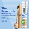 Bamboo Charcoal Toothbrushes (4 Pack) with Travel Case & Stand - Extra Soft Bristles for Adults & Kids Teeth | Zero Waste Travel Toothbrush Kit | Natural Eco-Friendly Wooden Brush Holder Cover