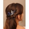 Teyglen Silver Leaf Headpiece Royal Blue Crystal Wedding Hair Comb Pearl Rhinestone Hair Piece for Bridal Wedding Hair Accessories for Women (Blue)
