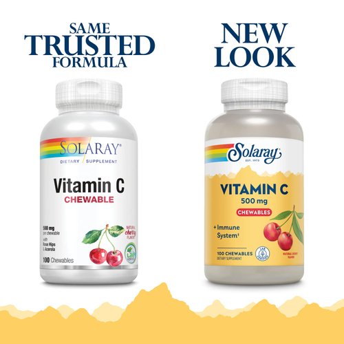 SOLARAY Vitamin C 500 mg Chewable | Natural Cherry Flavor | Healthy Immune Function & Collagen Synthesis Support | 100ct