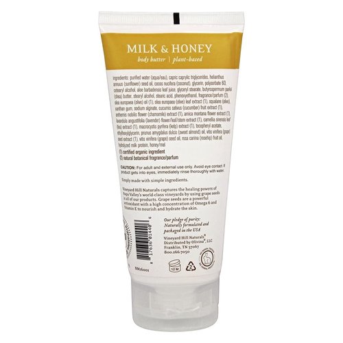Vineyard Hill Naturals Body Butter with Grapeseed Extract, Milk/Honey, 6 Ounce