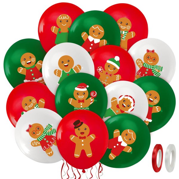 50Pcs Christmas Balloons Decorations, 12 Inch Christmasn Party Ballons Gingerbread Man Latex Balloons for Christmas Party Decorations Birthday Baby Shower Party Supplies