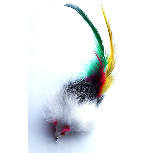 Kats'N Us Cat Wand Refill - Real Rabbit Fur Mouse with Feather Tail