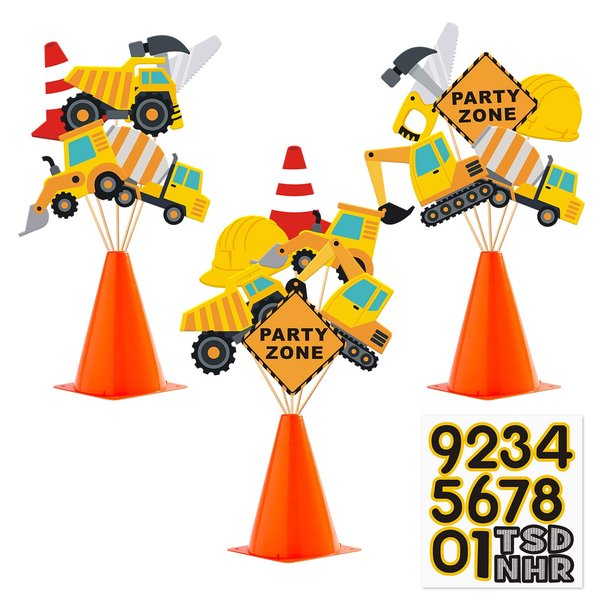 Faisichocalato 16pcs Construction Party Centerpiece Dump Truck Car Table Topper Decoration Zone Birthday Party Supplies