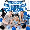 Video Game Birthday Party Decorations Navy Blue Game On Party Supplies Gaming Birthday Decoration Including Happy Birthday Banner,Hanging Swirls, latex balloons and Game Controller Balloons