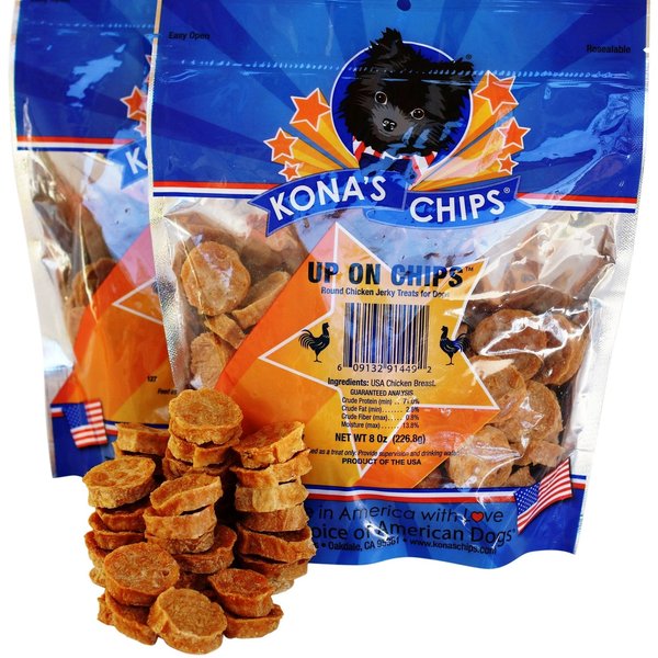 KONA'S CHIPS Up On Chips Round Chicken Jerky for Dogs (2-8 oz), Dogs Love Chicken Jerky Treats, Crunchy Small Round Chicken Jerky