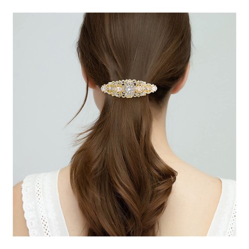 EVER FAITH Bridal Hair Accessory for Bride Austrian Crystal CZ Bridal Art Deco Flower Vine Hair Barrette Clip for Women Clear Gold-Tone
