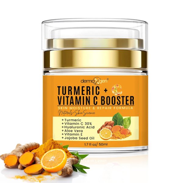 DERMAXGEN Turmeric + 30% Vitamin C Face Glow Booster Moisturizer & Skin Repairing Cream - with Hyaluronic Acid, Organic Ingredients – Hydrating Face Moisturizer for Dry, Normal, Oily Skin – Anti-Aging