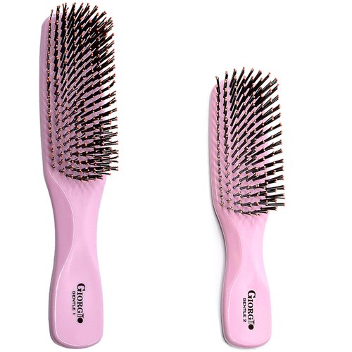 Giorgio GIO1-2P Pink Set of 2 Gentle Touch Detangler Hair Brush for Men Women and Kids. Soft Bristles for Sensitive Scalp. Wet and Dry for all Hair Types. Scalp Massager Brush Stimulate Hair Growth