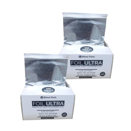 Blond Forte Silver Pop Up Hair Color Foil, Highlight Application Foil, 500 Sheet Dispenser, Coloring Aluminum Hair Foil 5”x11” [ 2 Pack ]