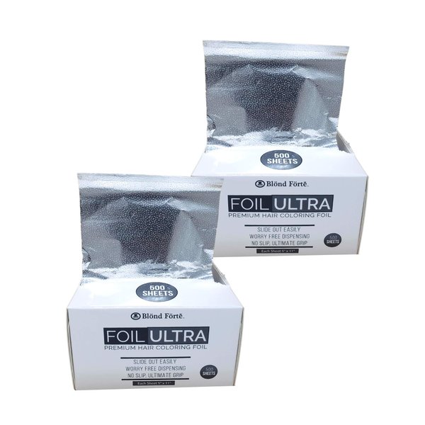 Blond Forte Silver Pop Up Hair Color Foil, Highlight Application Foil, 500 Sheet Dispenser, Coloring Aluminum Hair Foil 5”x11” [ 2 Pack ]