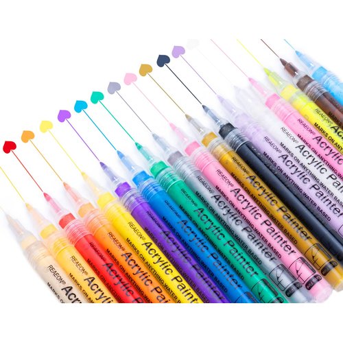 Reaeon Acrylic Paint Pens, Paint Marker for Rock Painting, 18 Colors Permanent Acrylic Markers Fine Tip Ideal for Craft, Glass, Fabric, Ceramic and More