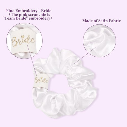 CIEHER 8 Pcs Hair Scrunchies for Bachelorette Party Favors, Bridesmaid Scrunchies Bachelorette Party Hair Ties, Bridal Shower Decorations Bride Bridesmaid Proposal Gifts (White & Purple)