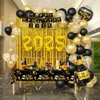 AIBIIN 90 Pcs Happy New Year 2025 Party Supplies Black Gold New Years Eve Decorations with Hats, Banner, Glasses, Blowout, Balloons, Tablecloth 2025 New Year NYE Party Decoration Supplies