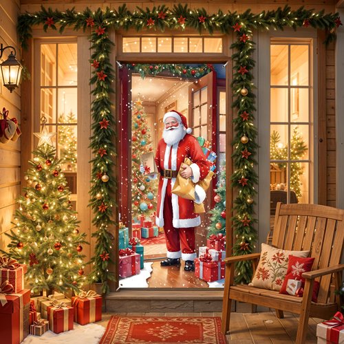 Christmas Santa Door Cover Decorations Vintage Merry Christmas Door Banner Santa Claus Xmas Door Hanging Banner Cover Christmas Porch Banner Winter Holiday Xmas Party Supplies for Home