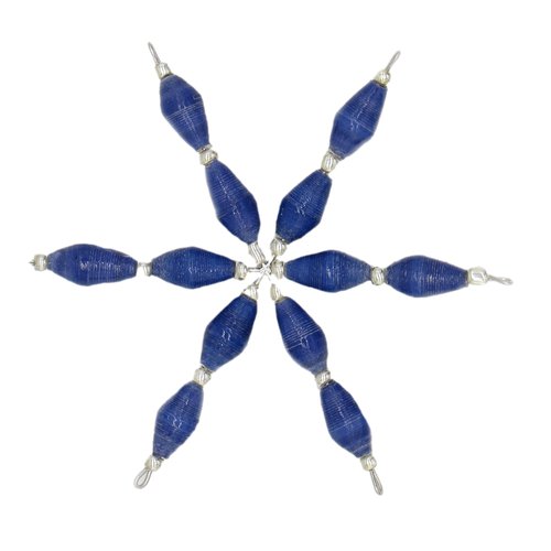 Outreach Uganda Christmas Ornament – Blue & Silver Paper Beaded Star Design, Crafted from Recycled Paper - Eco-Friendly Tree Decoration for the Holidays - Holiday Gifts Handmade in Africa