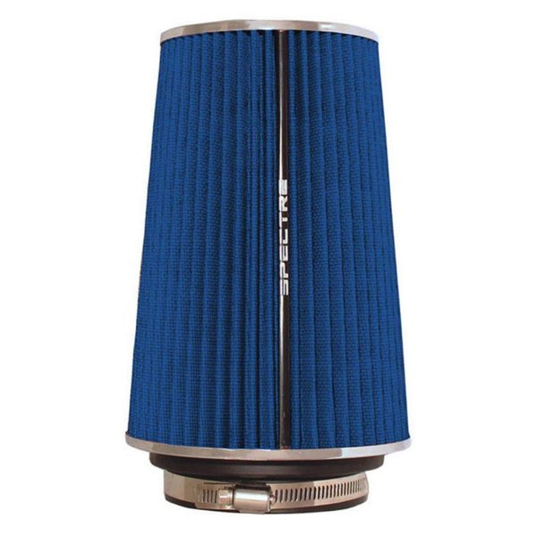 Spectre Universal Clamp-On Air Filter: High Performance, Washable Filter: Round Tapered; 3 in/3.5 in/4 in Flange ID; 8.75 in (222 mm) Height; 6 in (152 mm) Base; 4.75 in (121 mm) Top, SPE-9736, Blue