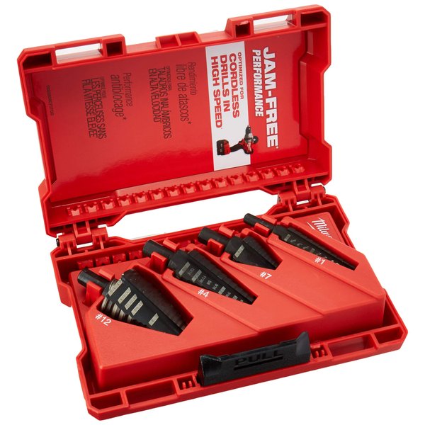Step Drill Bit Set, Hss, 1/8-1-3/8 In, 4 Pc