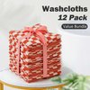 Super Soft Wash Cloths(Orange Checkered), 12 Pack Washcloths Facecloth, Cotton Face Towels Set for Body Showering 13x13 Inches, Gifts
